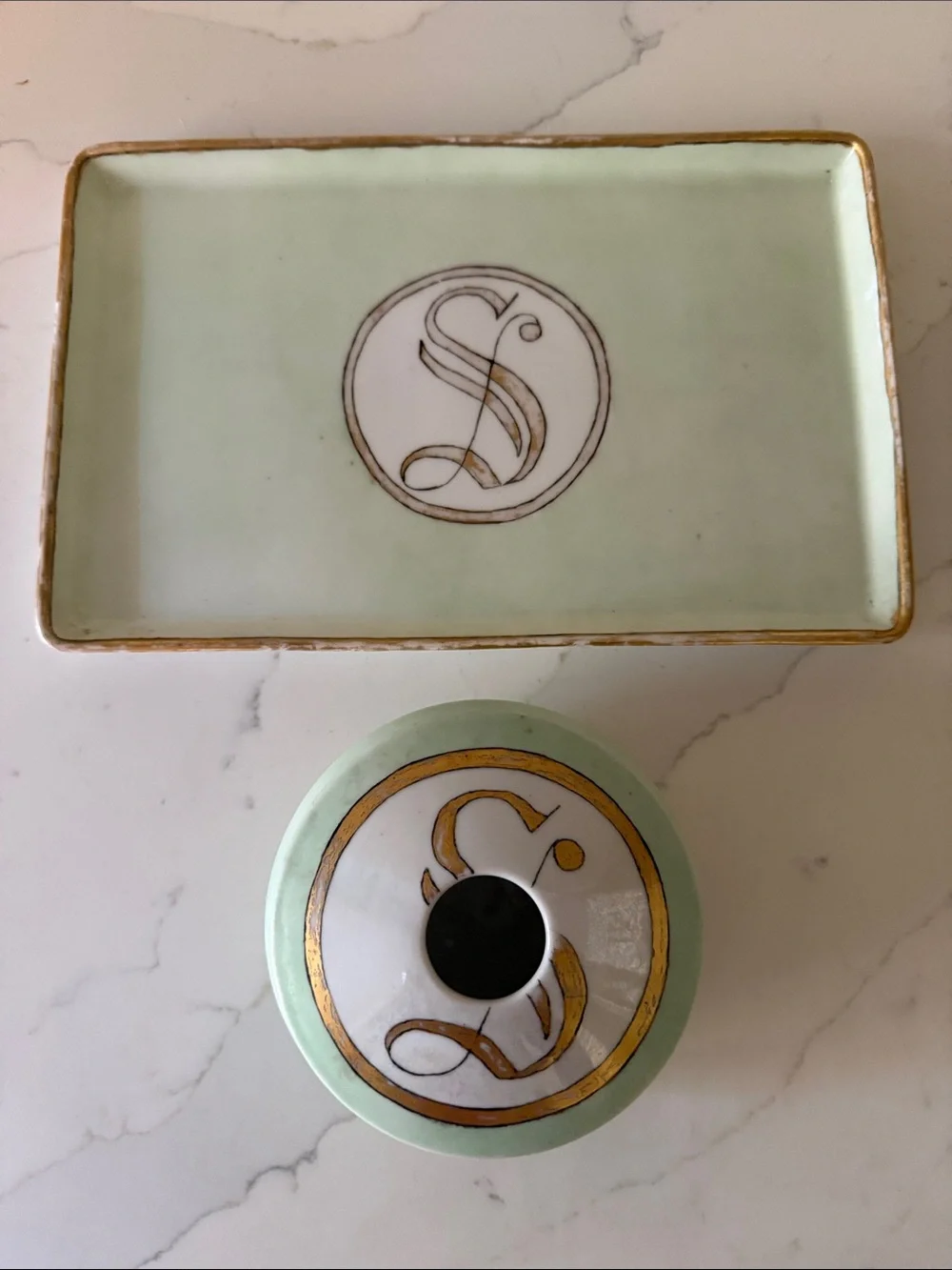 Antique Bavarian Porcelain Hair Receiver Vanity Tray with Provenance Custom